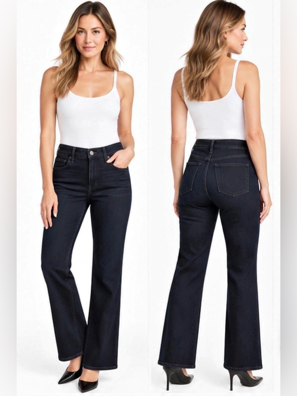 PAIGE Claudine Dark Wash High-Rise Ankle Flare Jeans – Size 30